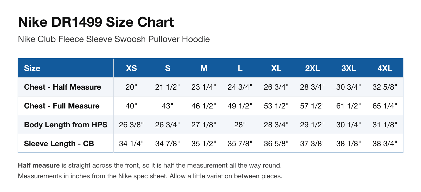 Size chart