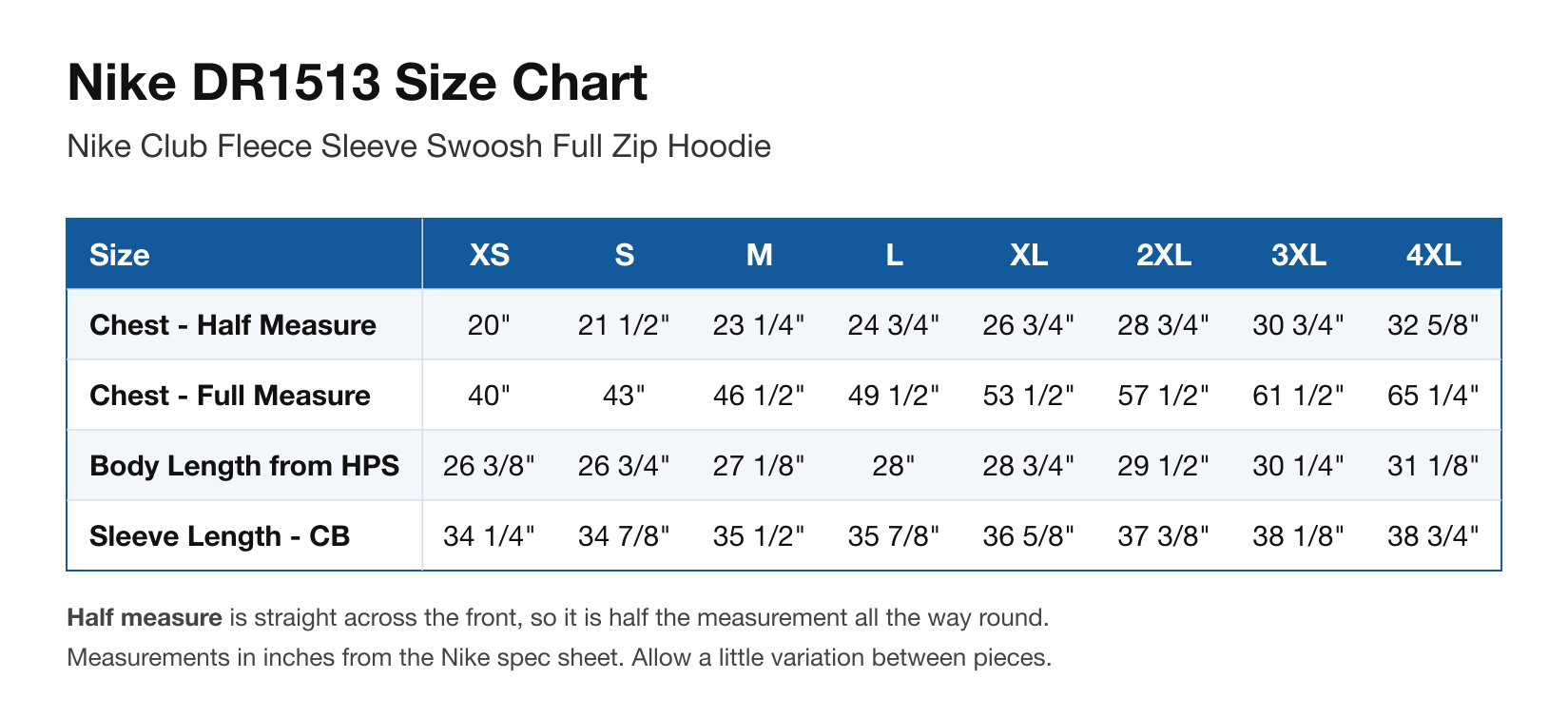 Size chart