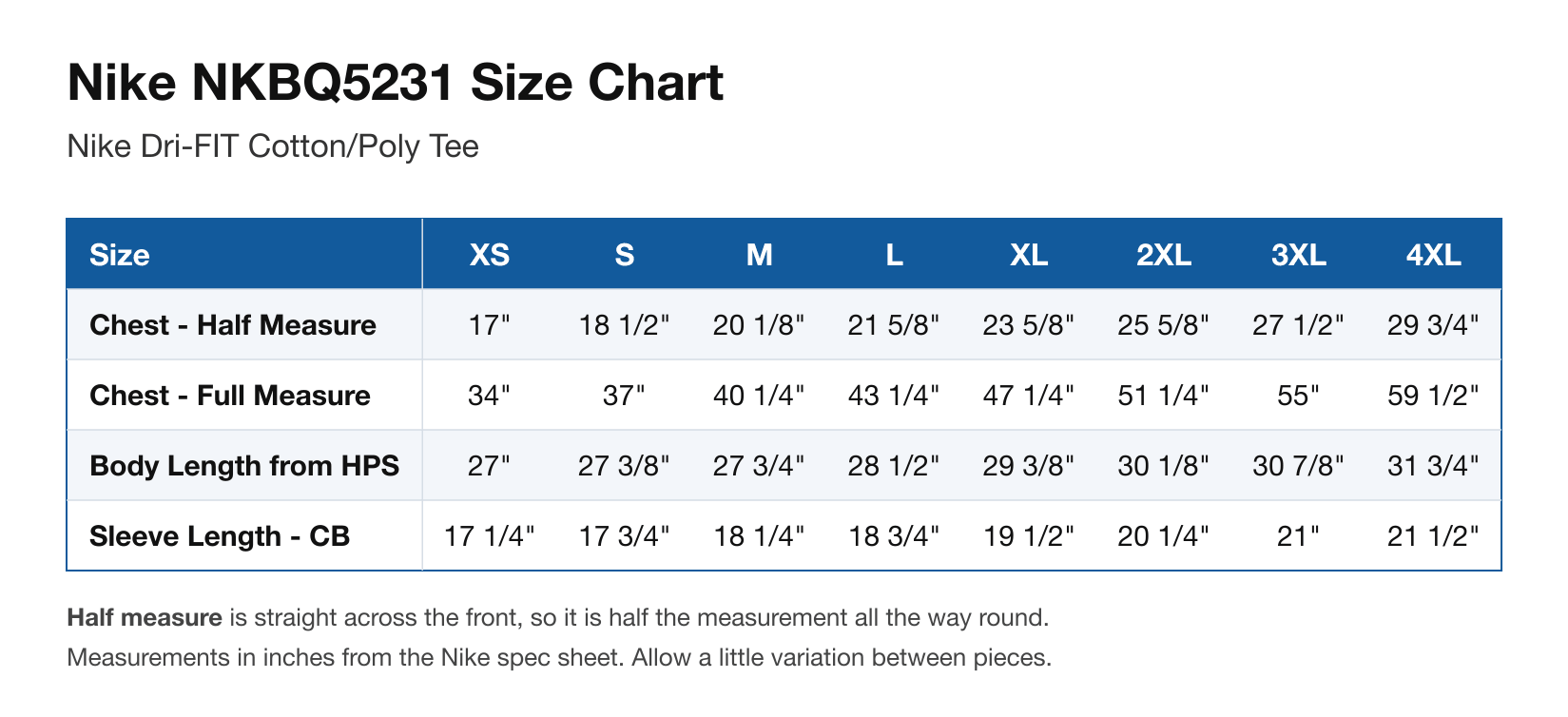 Size chart