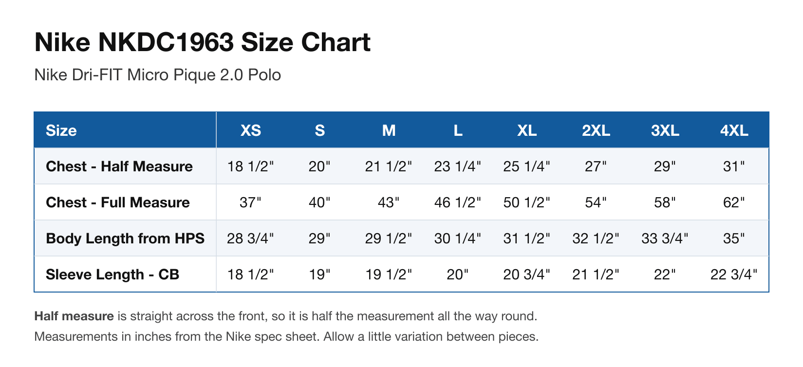Size chart