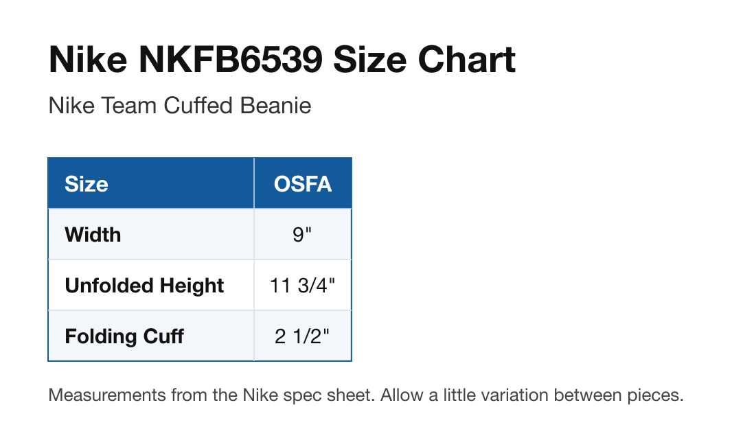 Size chart