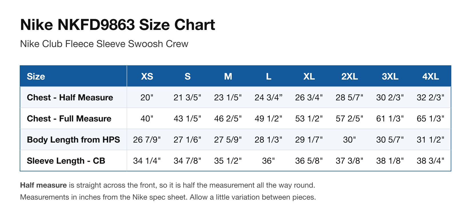 Size chart