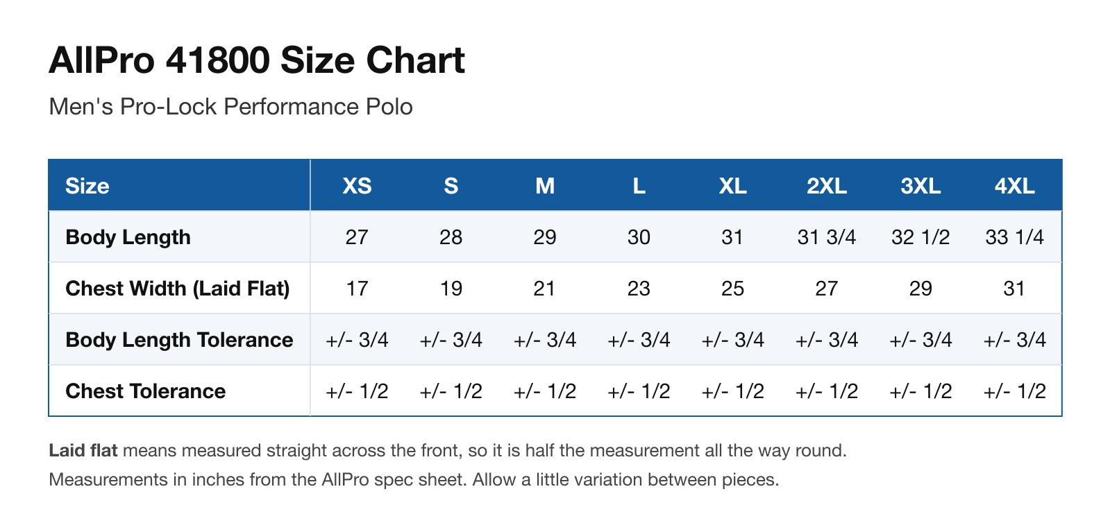 Size chart