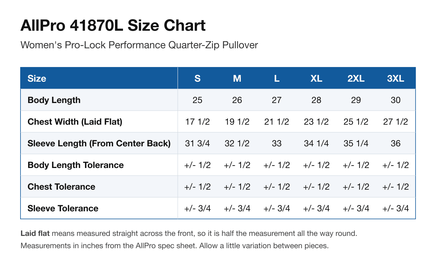 Size chart