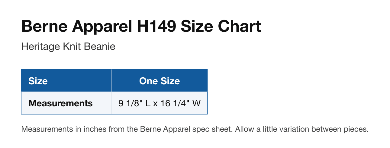 Size chart