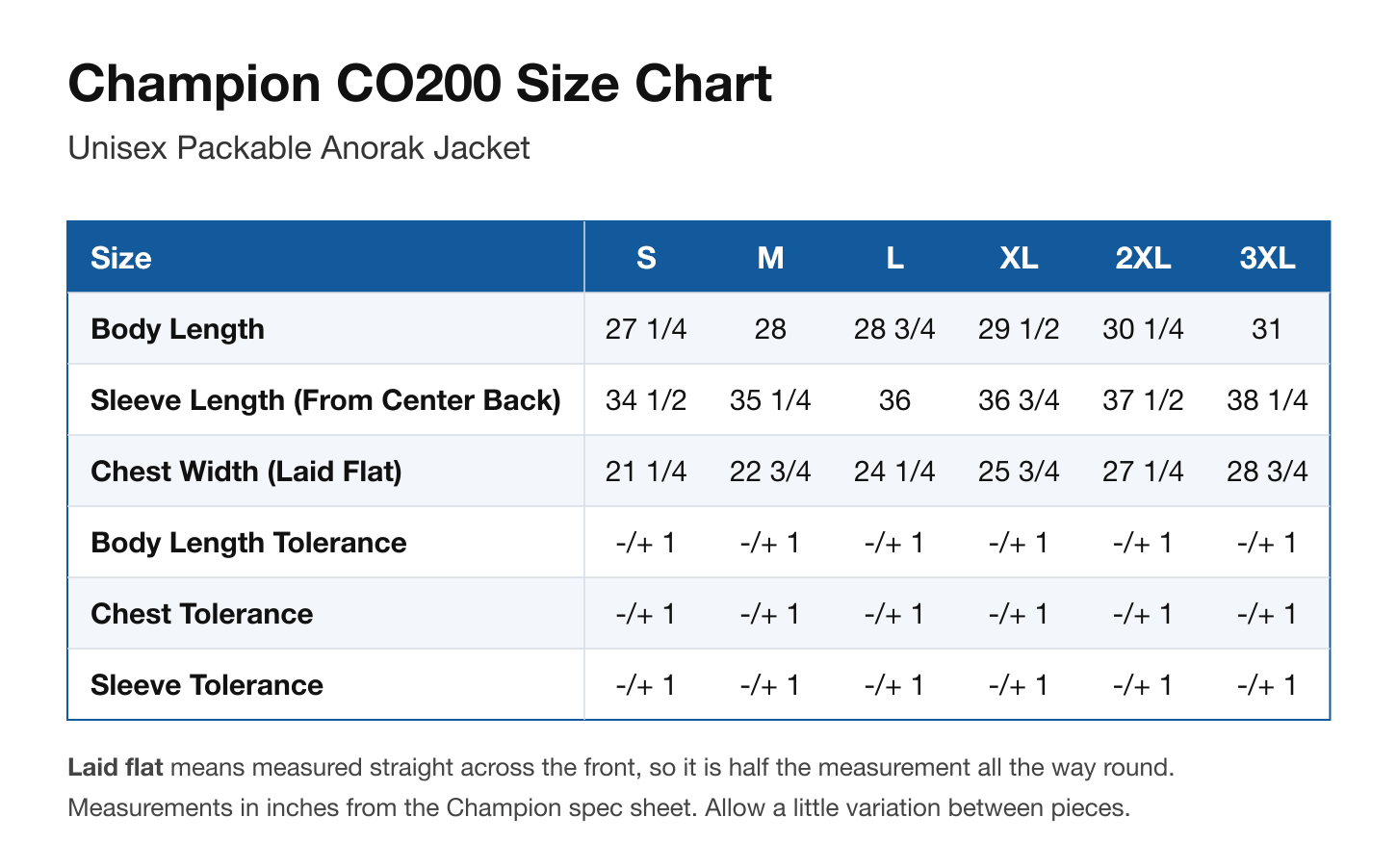 Size chart