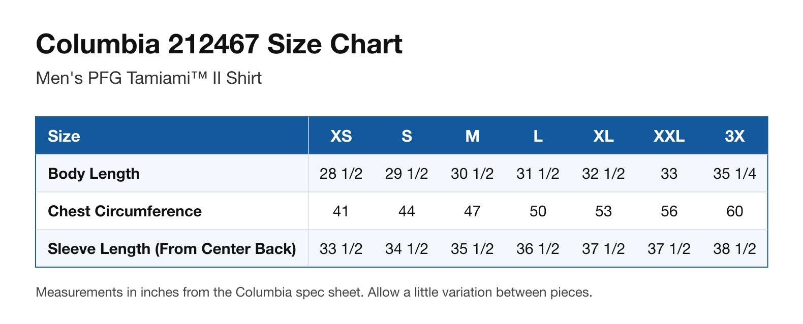 Size chart