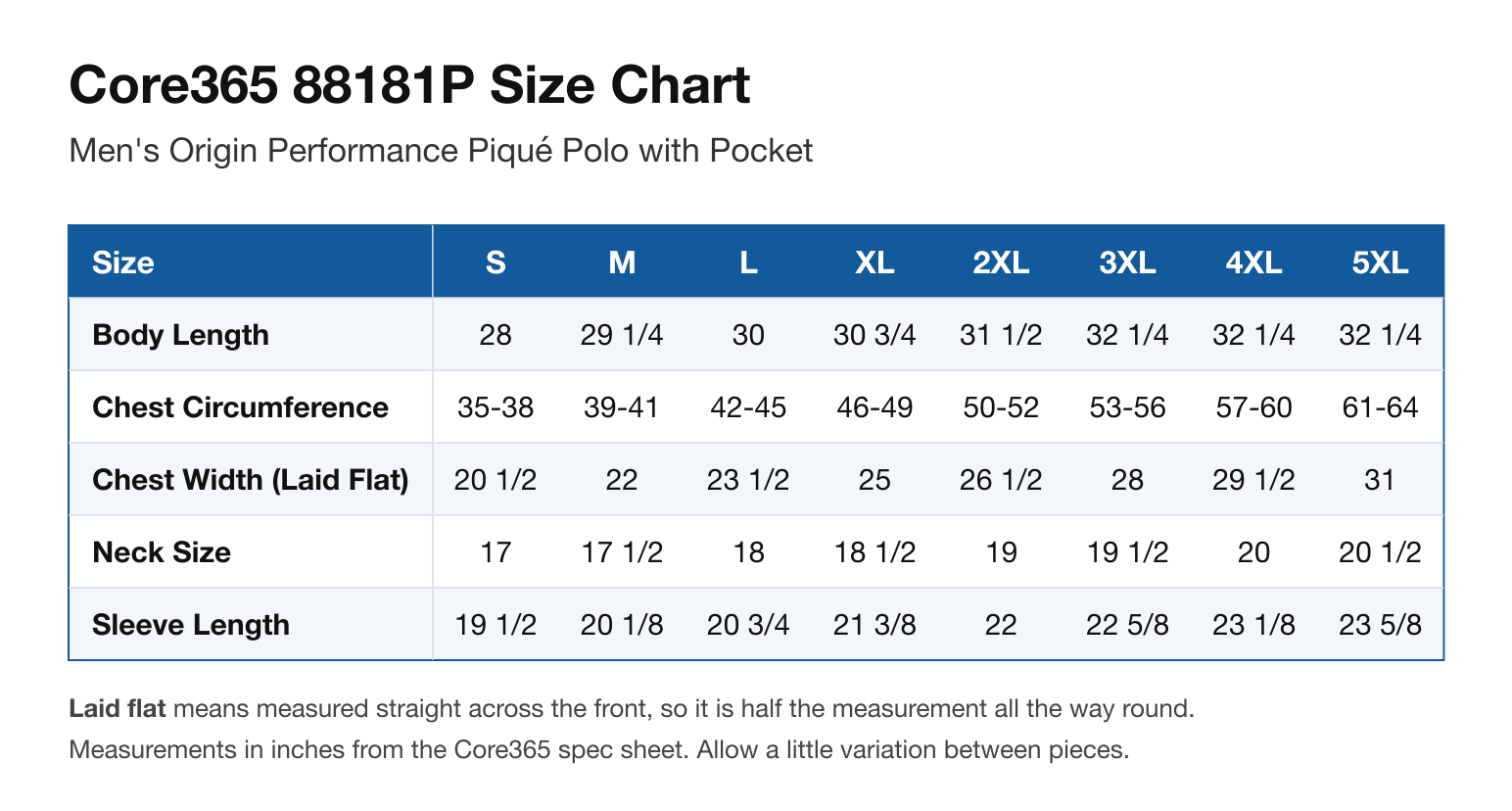 Size chart
