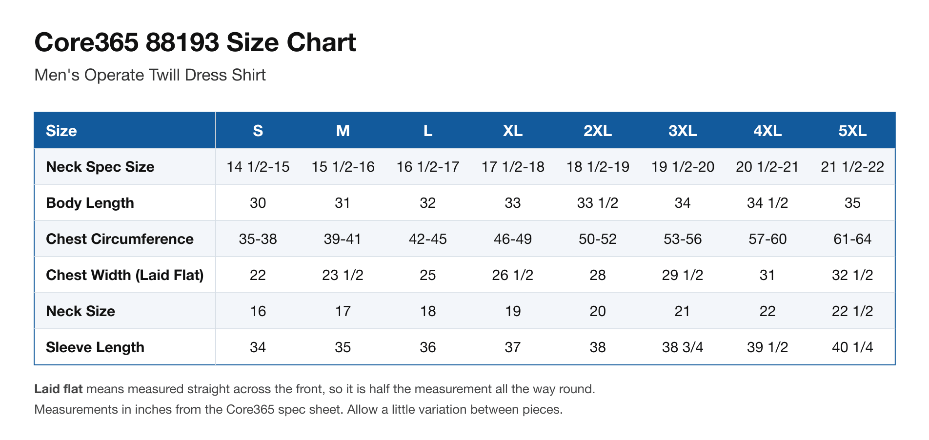 Size chart