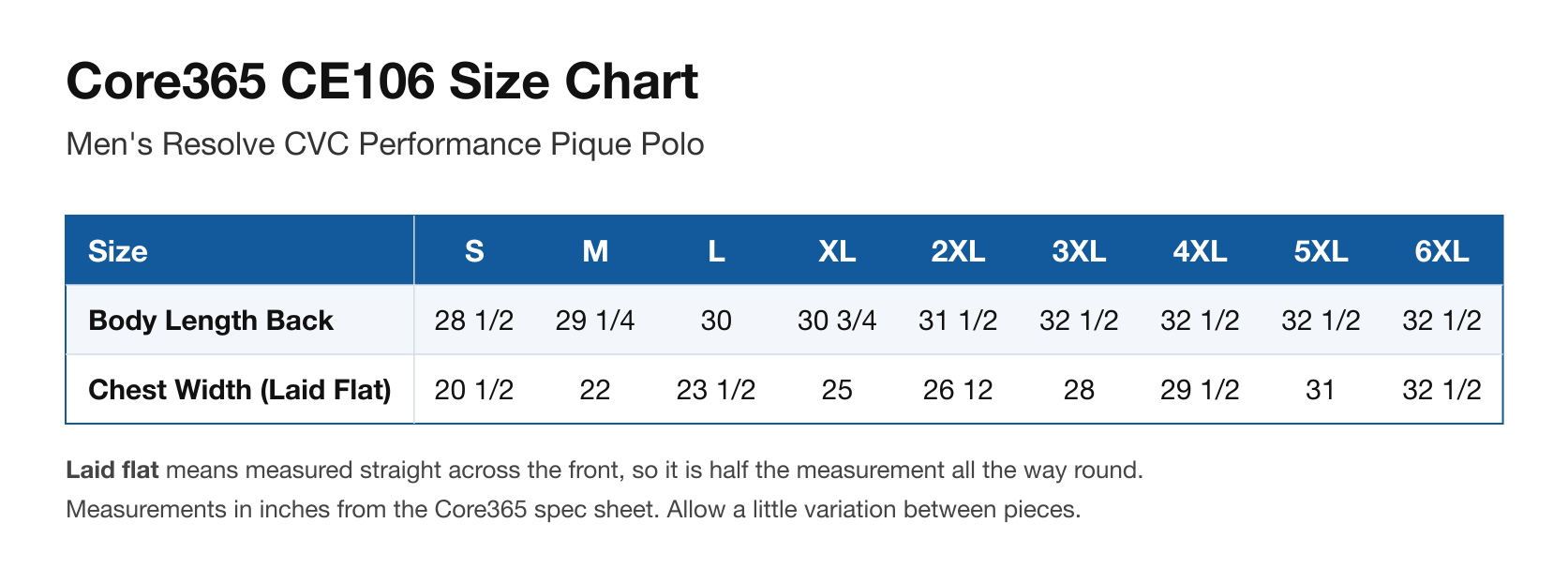 Size chart