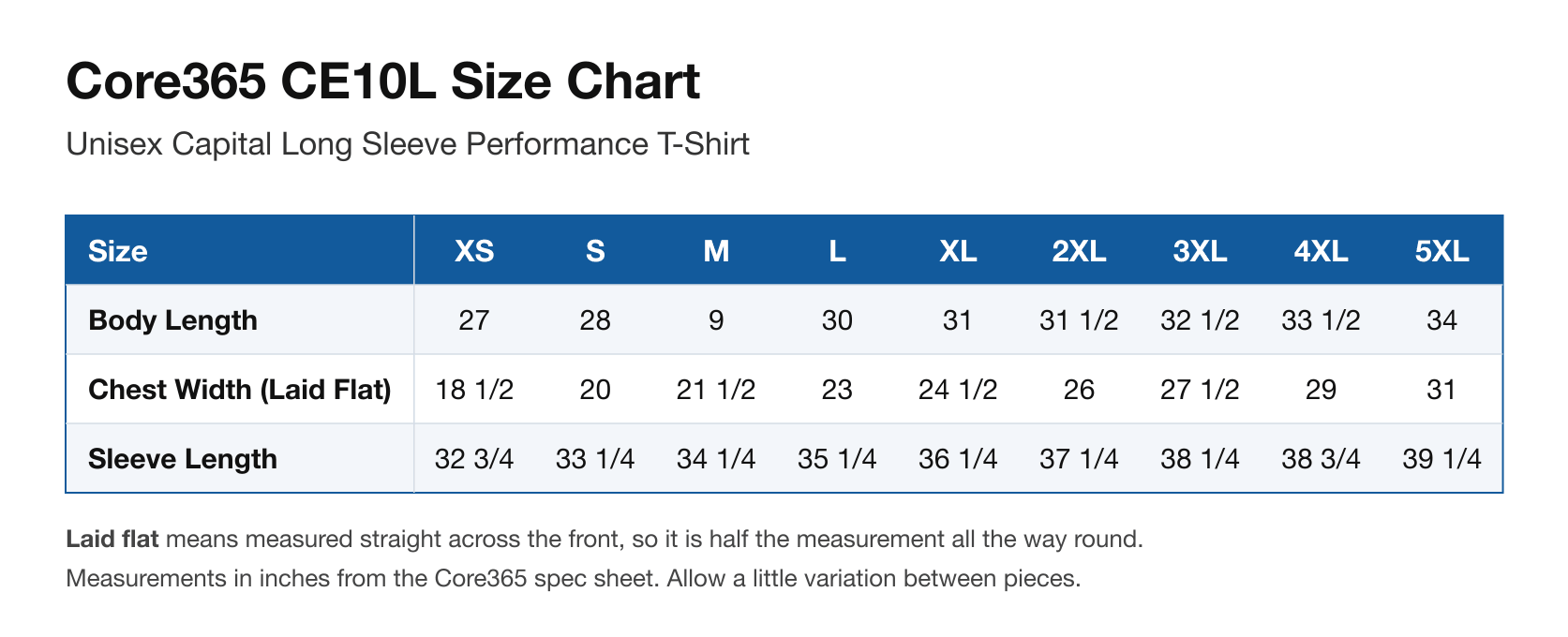 Size chart