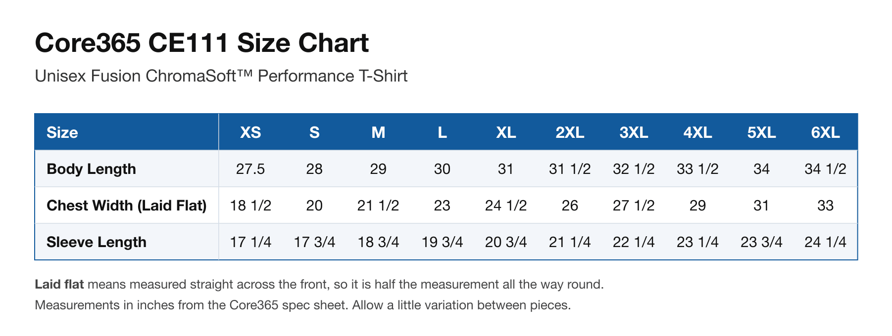 Size chart