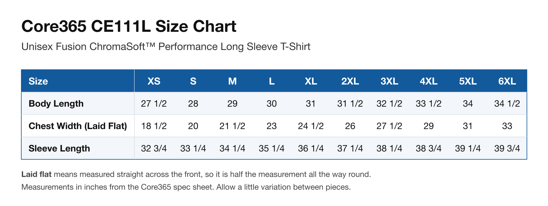 Size chart