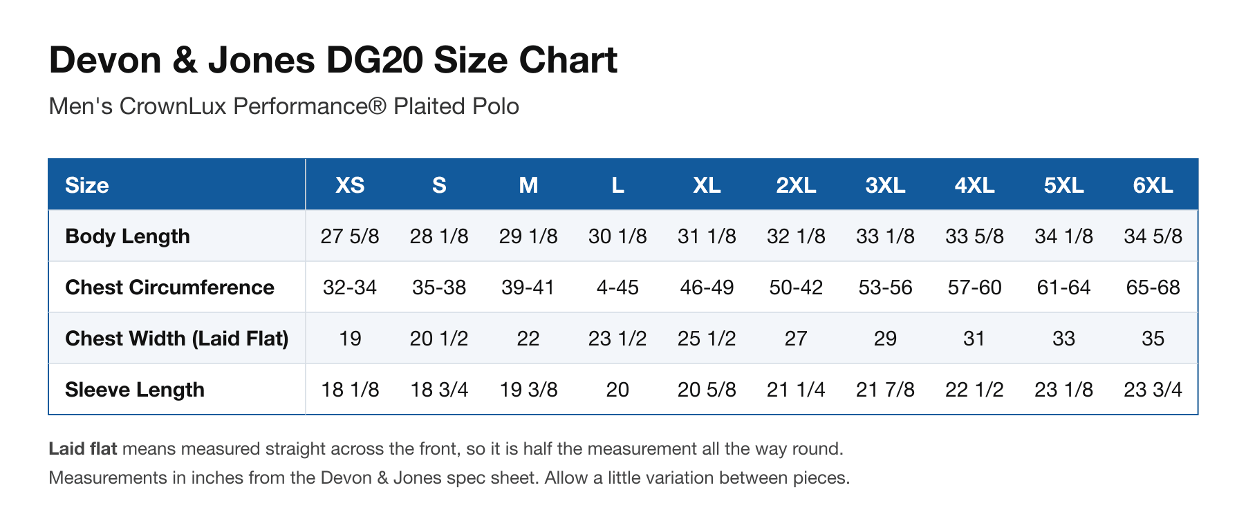 Size chart