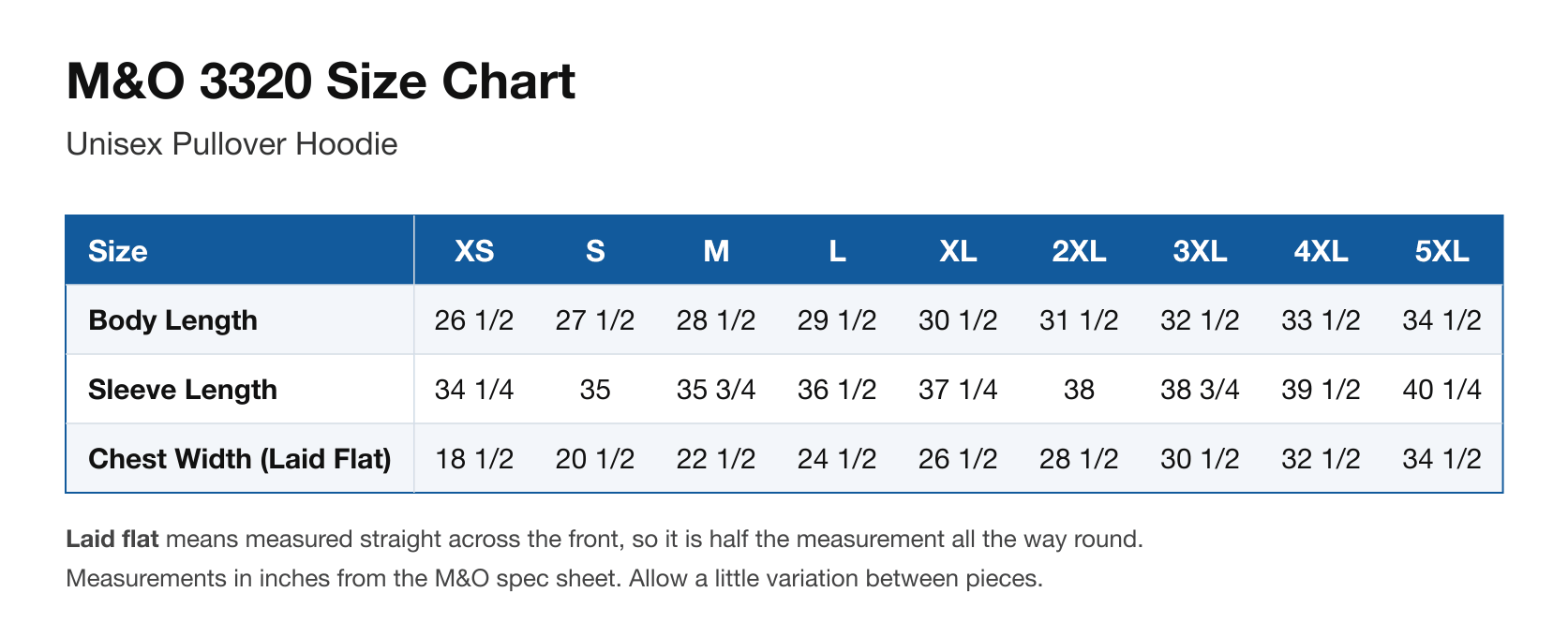 Size chart