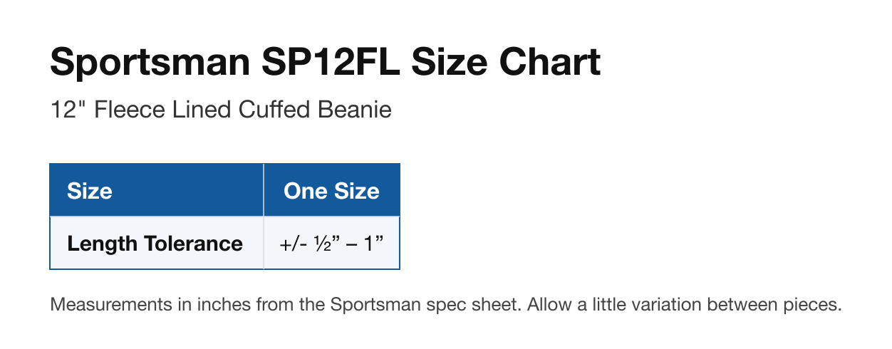 Size chart