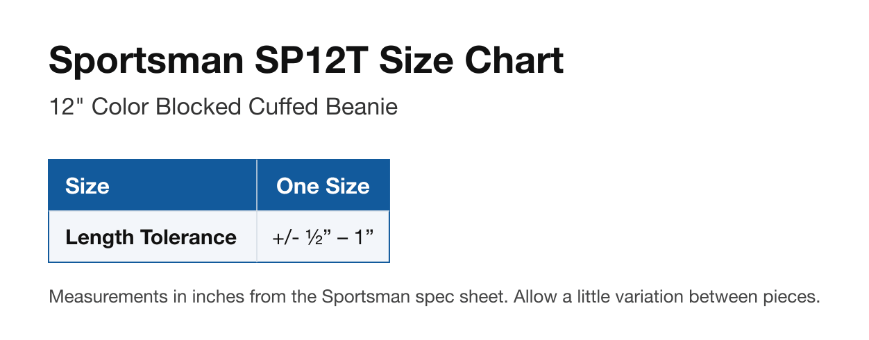 Size chart
