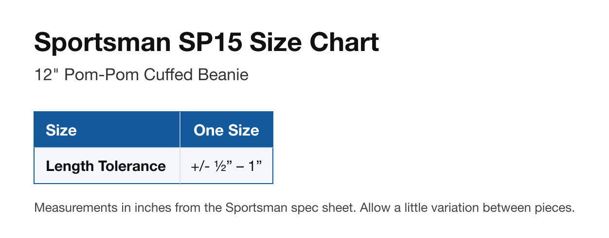 Size chart