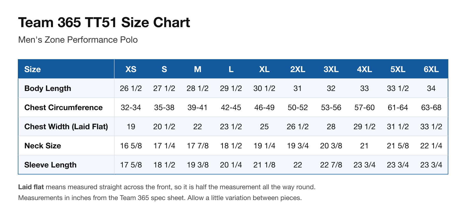Size chart