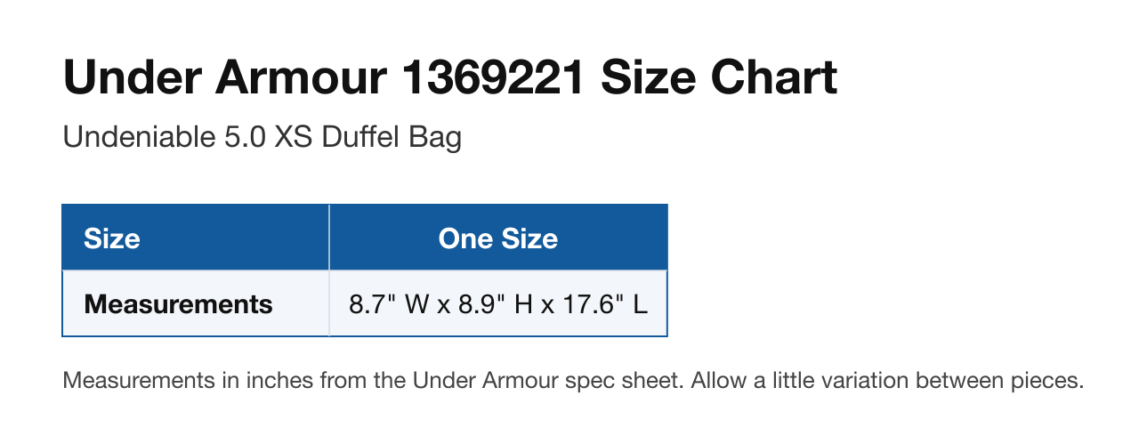 Size chart