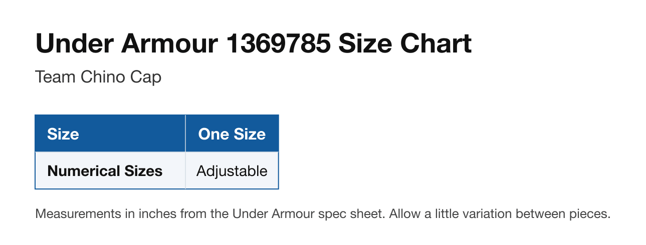 Size chart