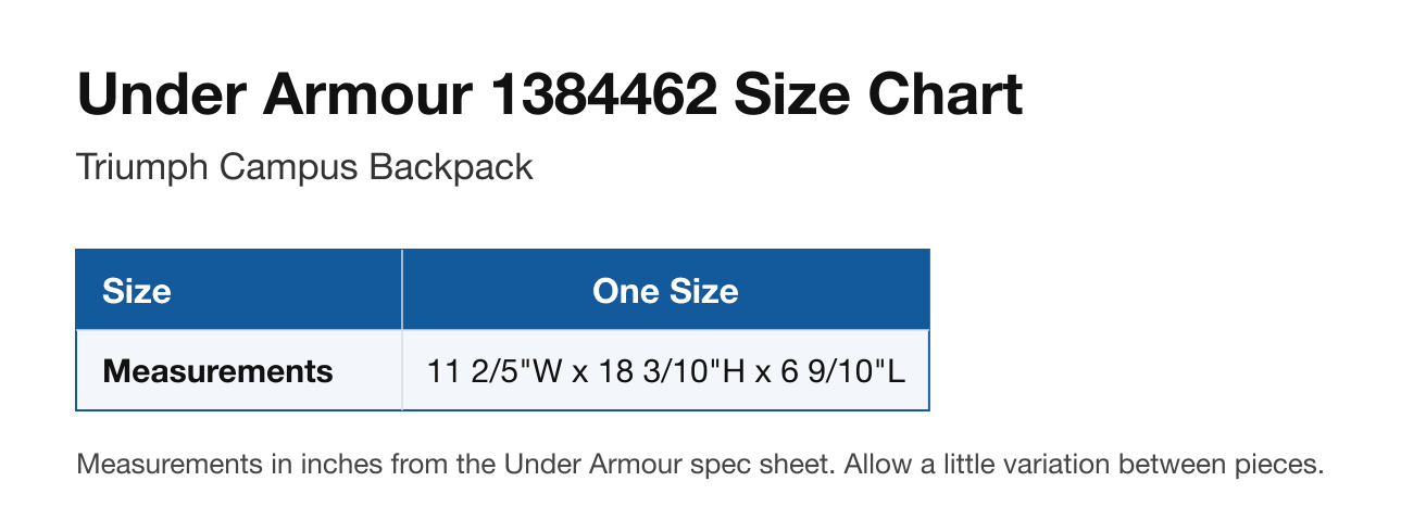 Size chart