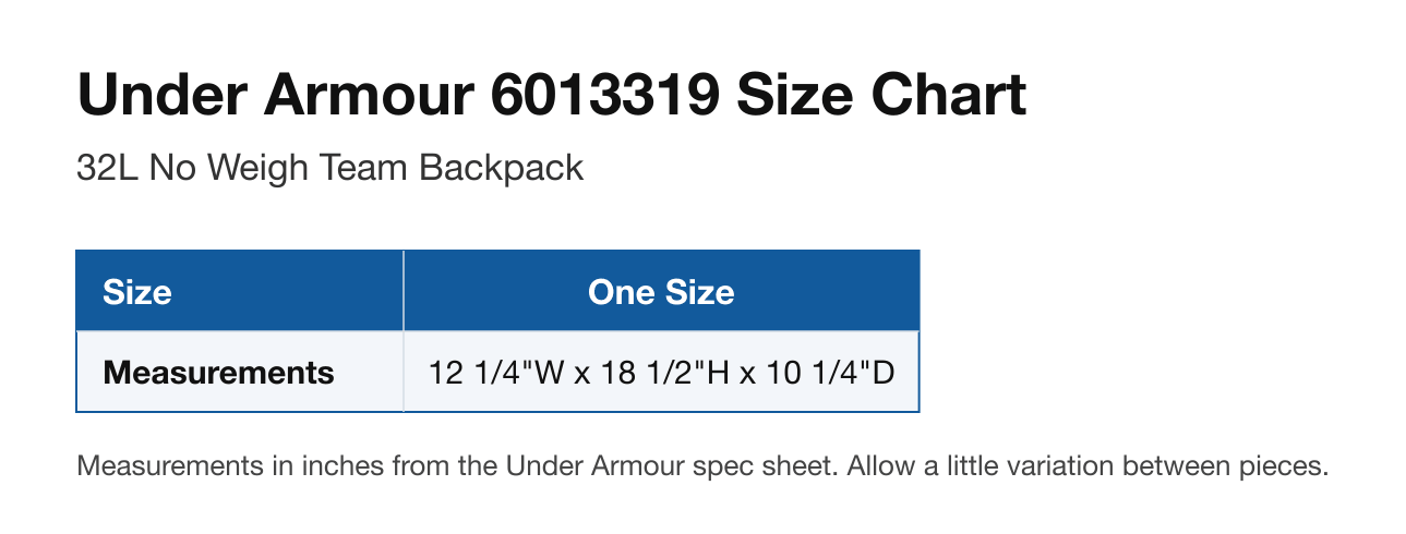 Size chart