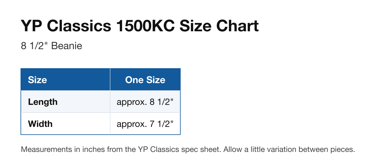 Size chart