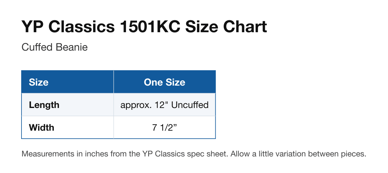 Size chart